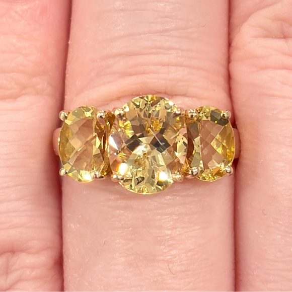 Clyde Duneier Jewelry - 14K Golden Yellow Scapolite Ring Three Stone Oval Rose Cut 6.25 Clyde Duneier